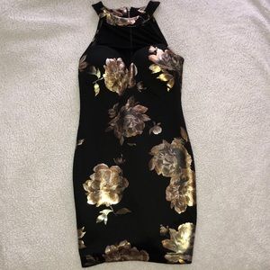 Emerald Sundae Black Dress with Gold Flowers
